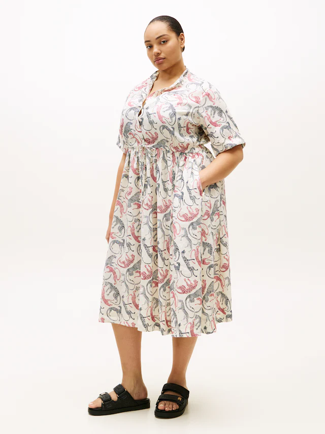 Tommy Hilfiger Curve Midikleid »CRV LINEN MIDI SHIRT DRESS SS« in großen Größen, Taille mit Bindeband