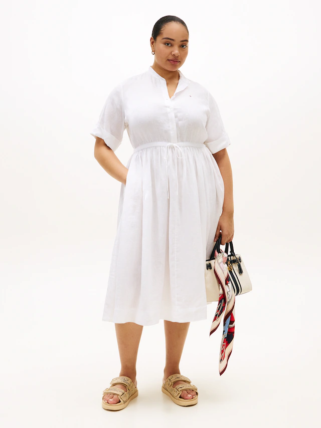 Tommy Hilfiger Curve Midikleid »CRV LINEN MIDI SHIRT DRESS SS« in großen Größen, Taille mit Bindeband
