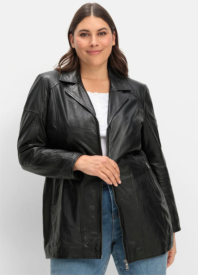 Sheego Lederjacke ohne Kapuze