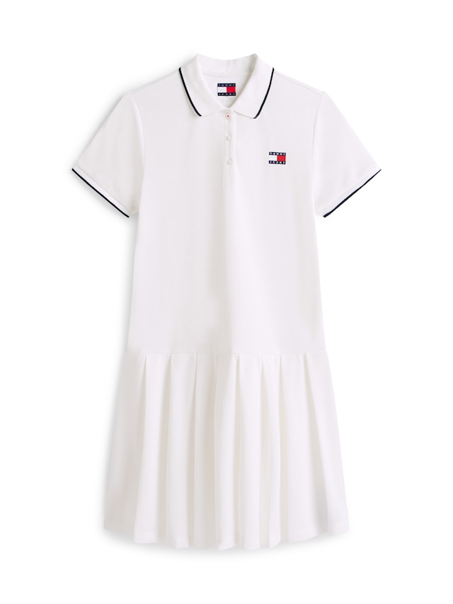 Tommy Jeans Polokleid »TJW BADGE PLEAT PIQUE DRESS EXT« mit Kontrastdetails, entspannte Passform