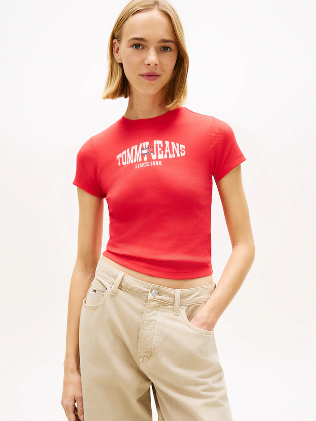 Tommy Jeans Kurzarmshirt »TJW SLIM SHORT WAVY FLAG SS TEE« mit Logoprint