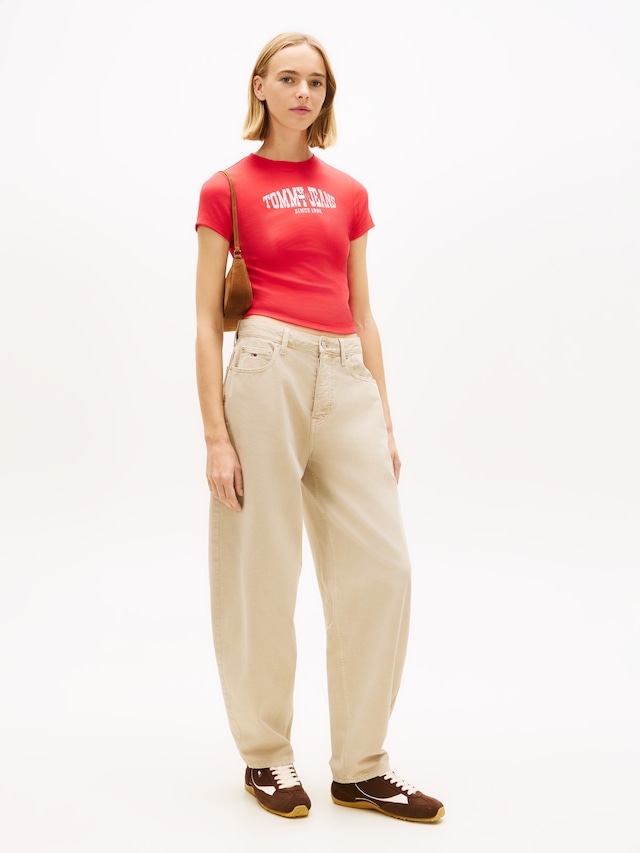 Tommy Jeans Kurzarmshirt »TJW SLIM SHORT WAVY FLAG SS TEE« mit Logoprint
