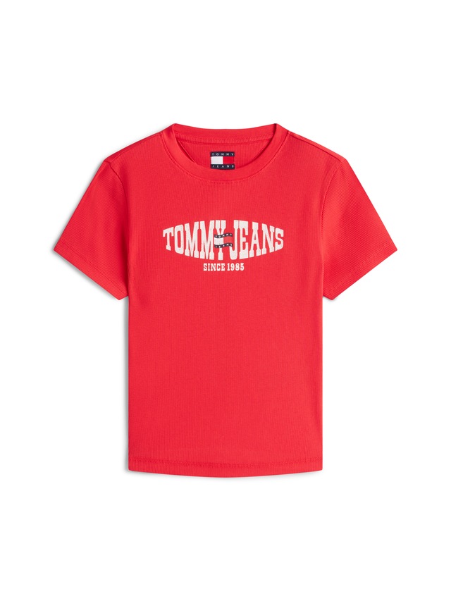 Tommy Jeans Kurzarmshirt »TJW SLIM SHORT WAVY FLAG SS TEE« mit Logoprint