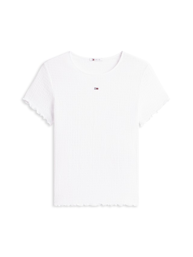 Tommy Jeans Kurzarmshirt »TJW SLIM SMOCK SS TEE« aus Seersucker, mit Kräuselsaum