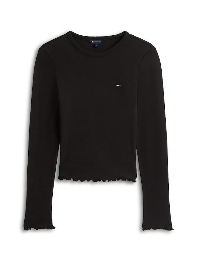 Tommy Jeans Langarmshirt »TJW SLIM SH LETTUCE EDGE RIB LS« mit gerippter Struktur, gewellter Saum