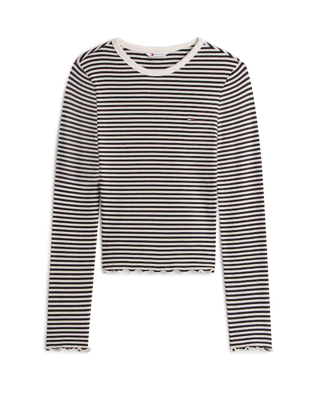 Tommy Jeans Langarmshirt »TJW SLIM SH LETTUCE EDGE RIB LS« mit gerippter Struktur, gewellter Saum