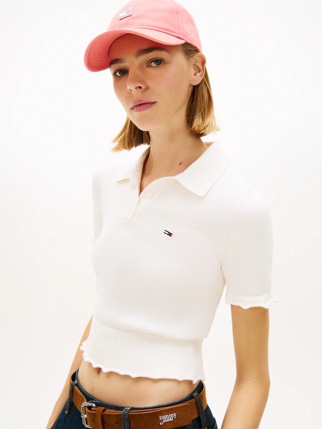 Tommy Jeans Strickpullover »TJW LETTUCE POLO SWEATER« Kurzarm mit Kräuselsaum