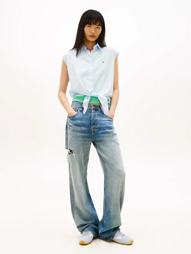 Tommy Jeans Blusentop »TJW TIE FRONT POPLIN SHIRT« mit Knoten Detail am Saum, reine Baumwolle