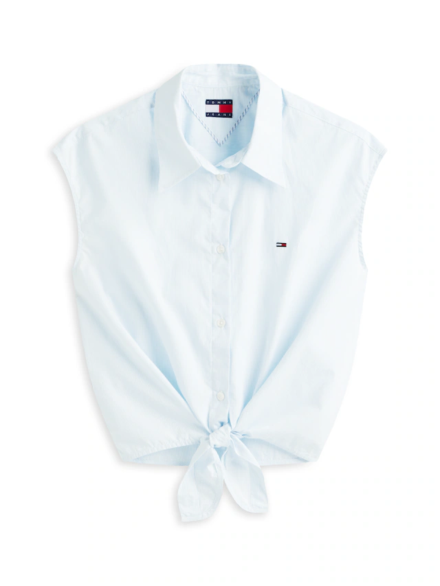 Tommy Jeans Blusentop »TJW TIE FRONT POPLIN SHIRT« mit Knoten Detail am Saum, reine Baumwolle