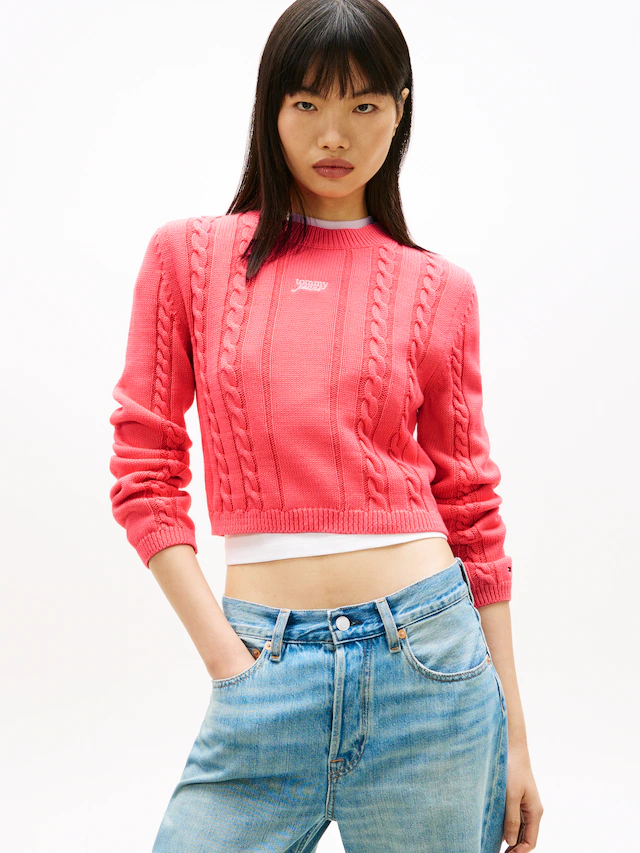 Tommy Jeans Strickpullover »TJW CABLE SCRIPT SWEATER« mit Zopfmuster