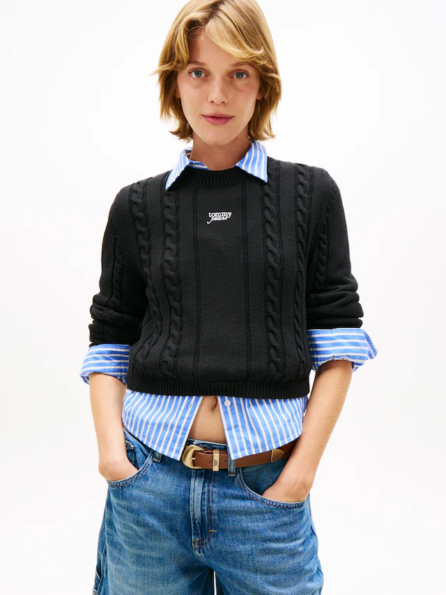 Tommy Jeans Strickpullover »TJW CABLE SCRIPT SWEATER« mit Zopfmuster