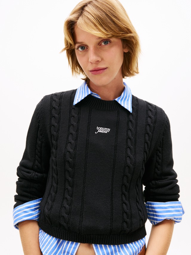 Tommy Jeans Strickpullover »TJW CABLE SCRIPT SWEATER« mit Zopfmuster