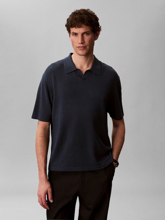 Calvin Klein Kurzarmpullover Feinstrick aus Leinenmix, Regular Fit, Polokragen
