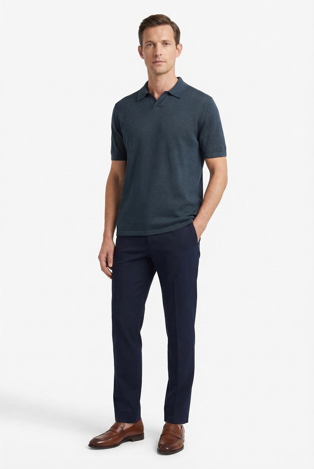 Calvin Klein Kurzarmpullover Feinstrick aus Leinenmix, Regular Fit, Polokragen