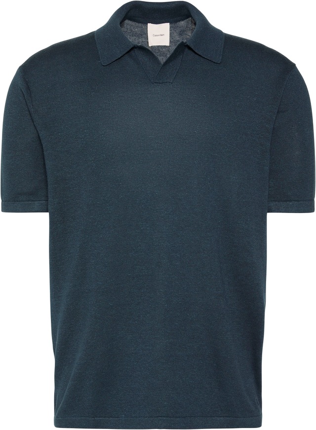 Calvin Klein Kurzarmpullover Feinstrick aus Leinenmix, Regular Fit, Polokragen