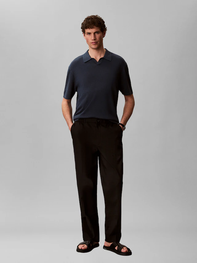 Calvin Klein Kurzarmpullover Feinstrick aus Leinenmix, Regular Fit, Polokragen
