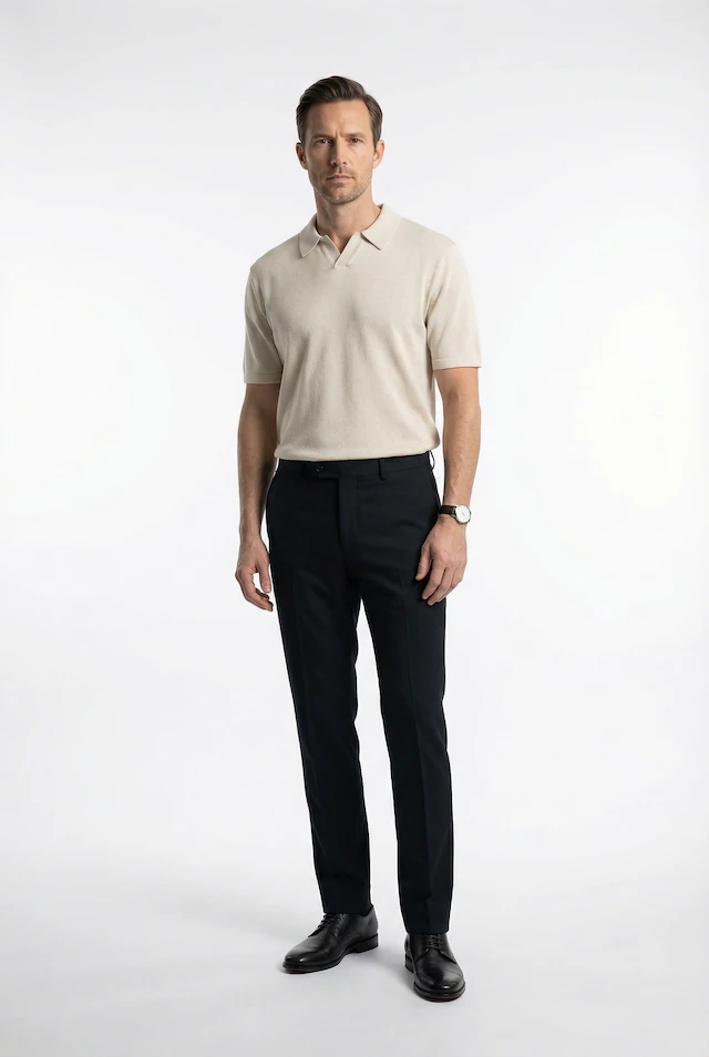 Calvin Klein Kurzarmpullover Feinstrick aus Leinenmix, Regular Fit, Polokragen