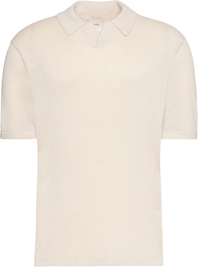 Calvin Klein Kurzarmpullover Feinstrick aus Leinenmix, Regular Fit, Polokragen