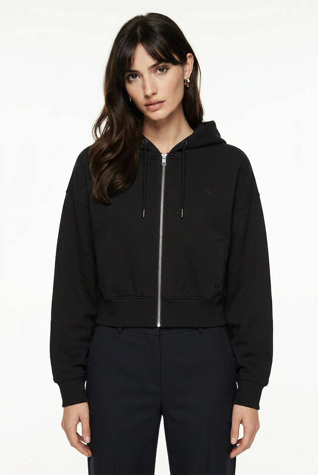 Calvin Klein Jeans Sweatjacke »LS MONOGRAM TERRY CROP RELAXED F« Regular fit mit Kapuze mit Kordelzug