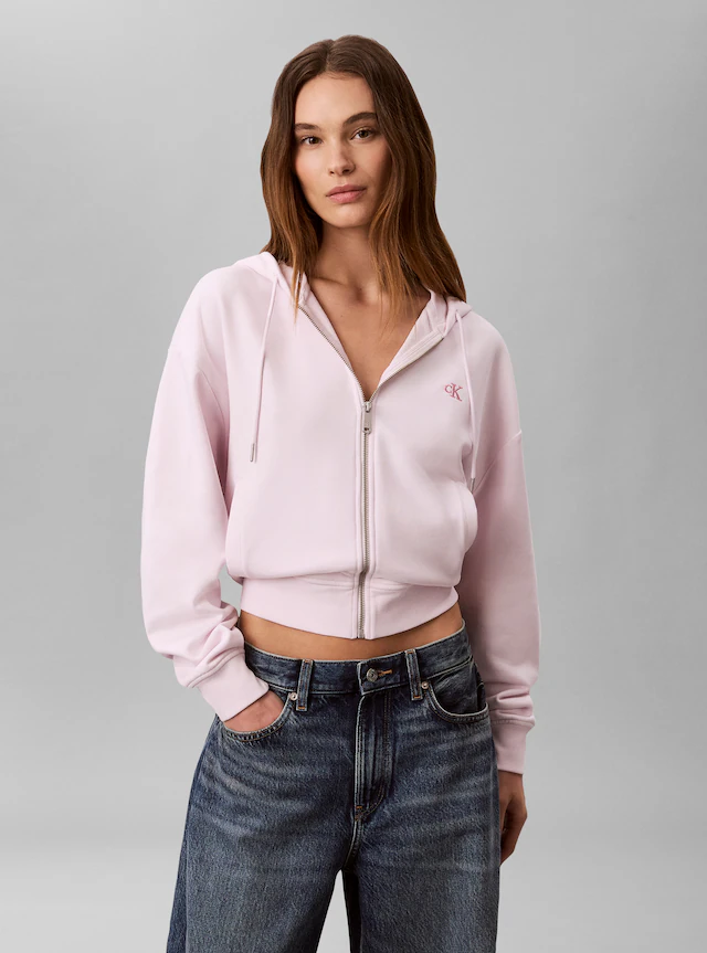 Calvin Klein Jeans Sweatjacke »LS MONOGRAM TERRY CROP RELAXED F« Regular fit mit Kapuze mit Kordelzug