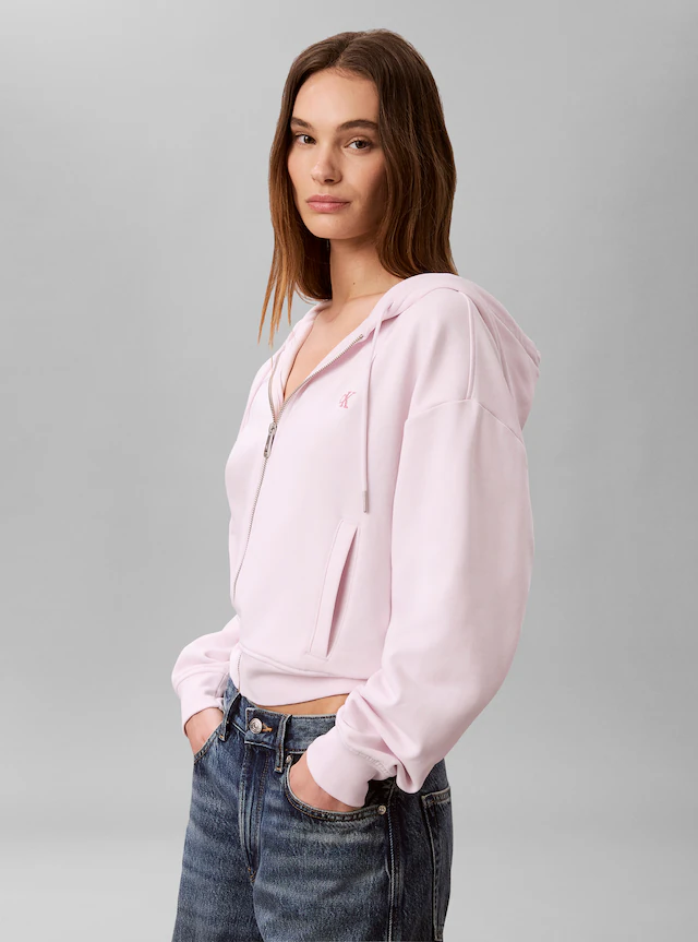 Calvin Klein Jeans Sweatjacke »LS MONOGRAM TERRY CROP RELAXED F« Regular fit mit Kapuze mit Kordelzug
