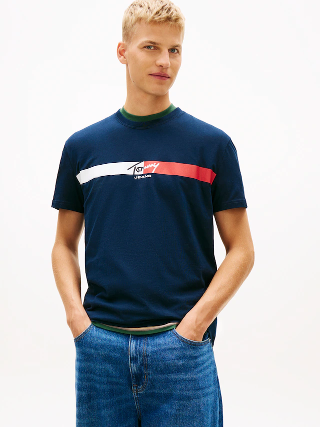 Tommy Jeans T-Shirt »TJM REGULAR FIT SIGNATURE STRIPE« mit Label-Print