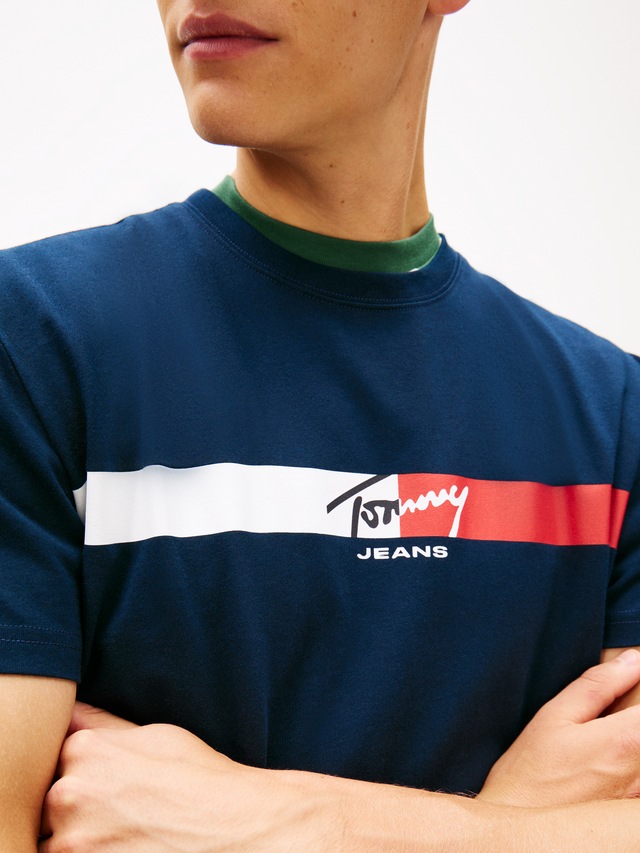 Tommy Jeans T-Shirt »TJM REGULAR FIT SIGNATURE STRIPE« mit Label-Print