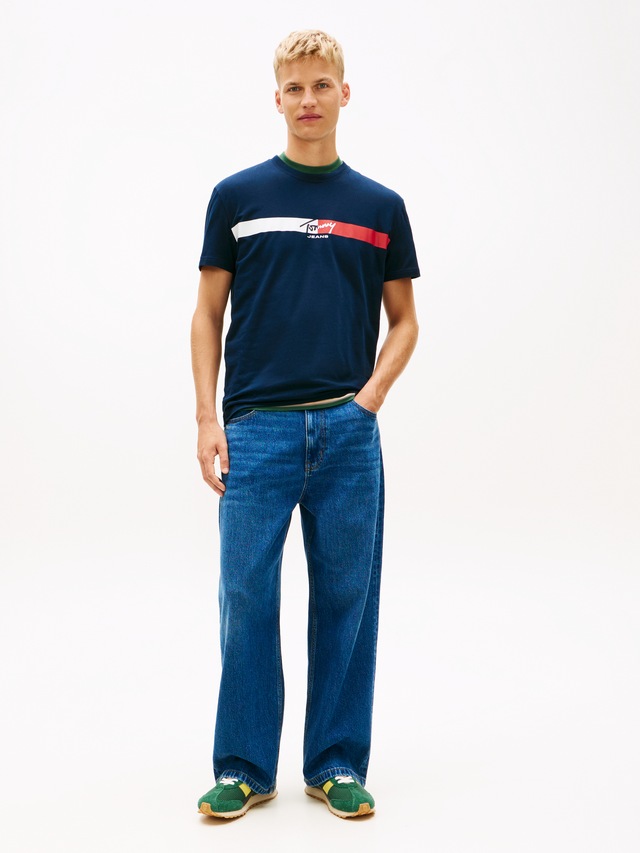 Tommy Jeans T-Shirt »TJM REGULAR FIT SIGNATURE STRIPE« mit Label-Print