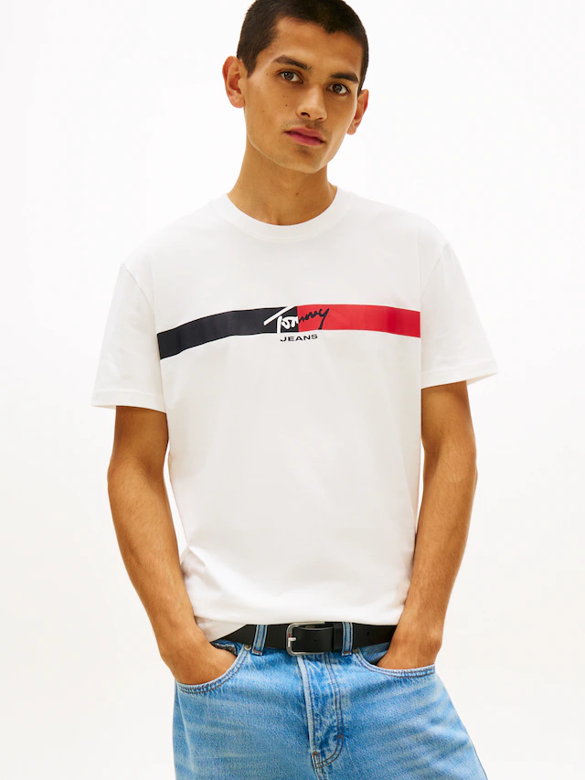 Tommy Jeans T-Shirt »TJM REGULAR FIT SIGNATURE STRIPE« mit Label-Print