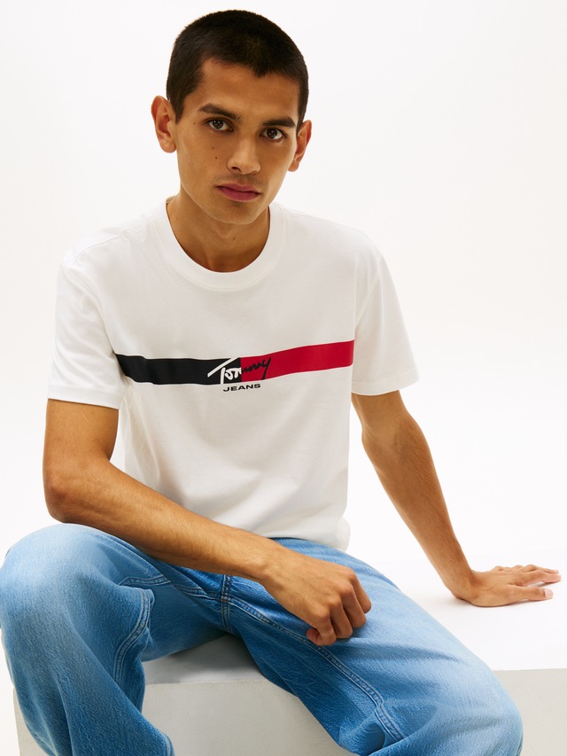 Tommy Jeans T-Shirt »TJM REGULAR FIT SIGNATURE STRIPE« mit Label-Print