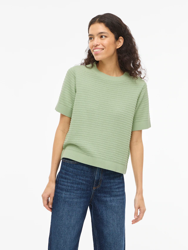 Vila Kurzarmpullover »VILOLLO O-NECK S/S DETAIL KNIT TOP- NOOS«