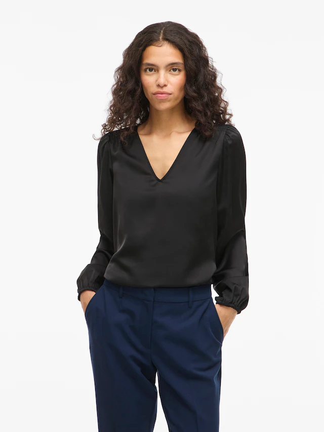 Vila Langarmshirt »VIELLETTE L/S SMOCK SATIN TOP - NOOS« Kunstfaser, regular fit