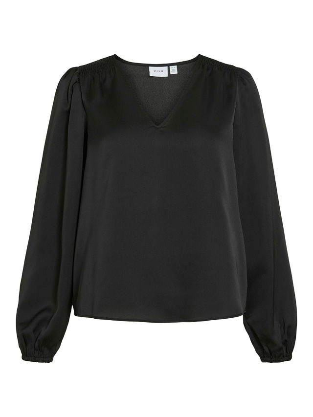 Vila Langarmshirt »VIELLETTE L/S SMOCK SATIN TOP - NOOS« Kunstfaser, regular fit
