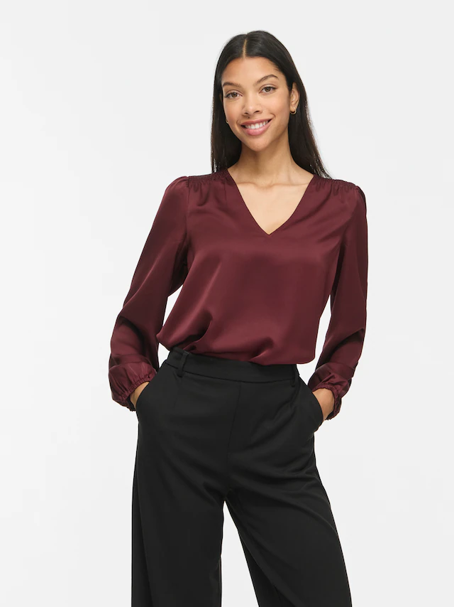 Vila Langarmshirt »VIELLETTE L/S SMOCK SATIN TOP - NOOS« Kunstfaser, regular fit