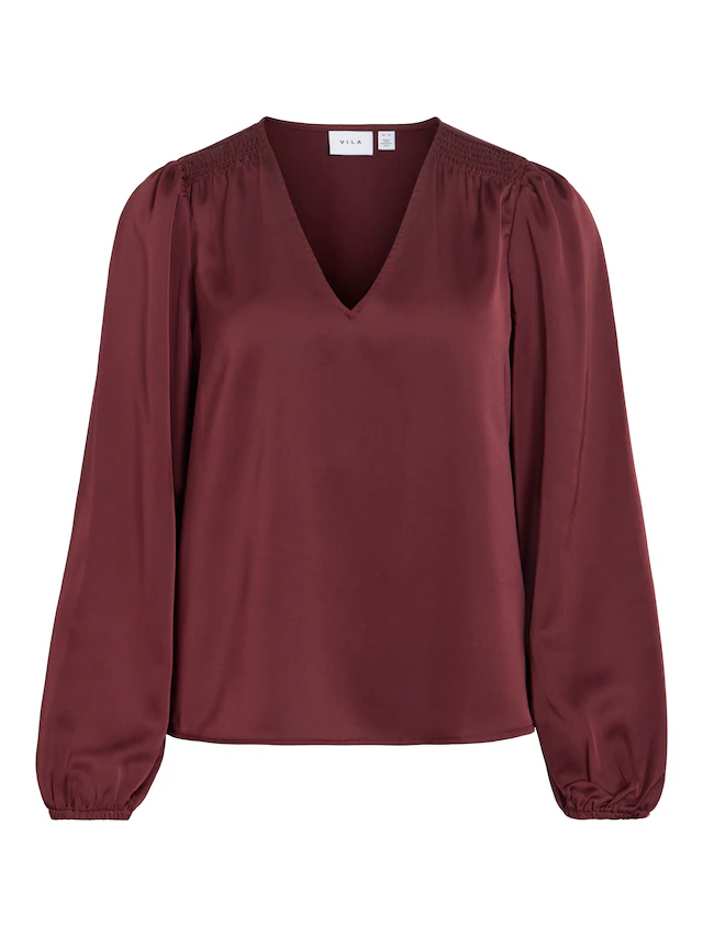 Vila Langarmshirt »VIELLETTE L/S SMOCK SATIN TOP - NOOS« Kunstfaser, regular fit