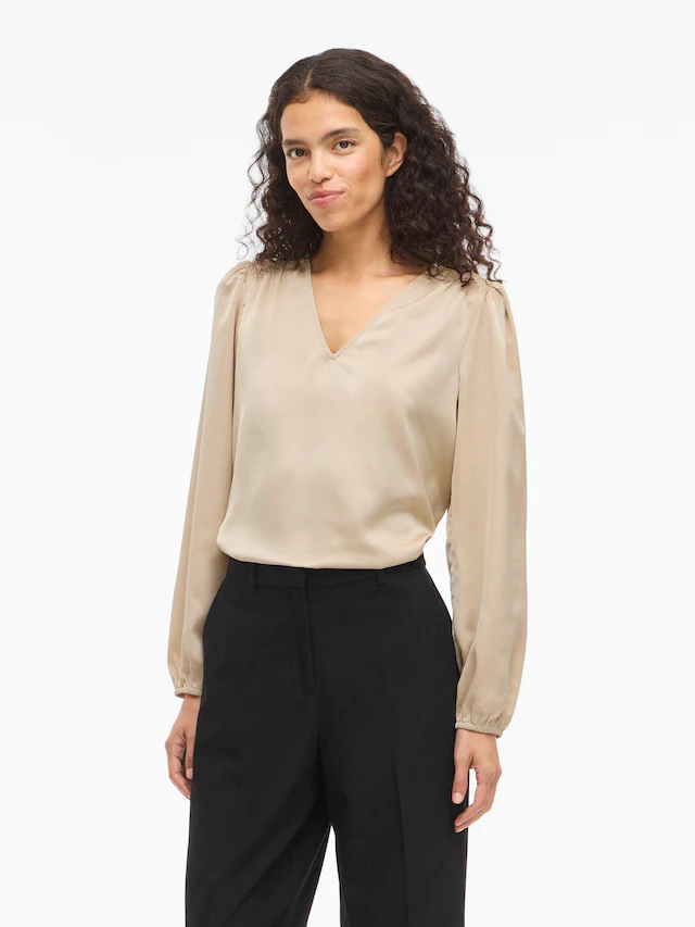 Vila Langarmshirt »VIELLETTE L/S SMOCK SATIN TOP - NOOS« Kunstfaser, regular fit