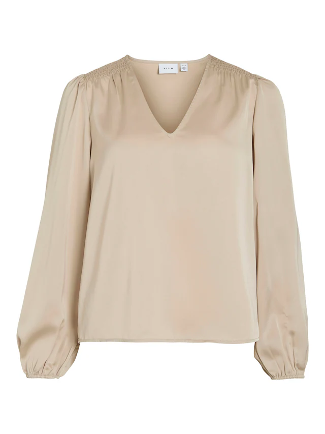 Vila Langarmshirt »VIELLETTE L/S SMOCK SATIN TOP - NOOS« Kunstfaser, regular fit