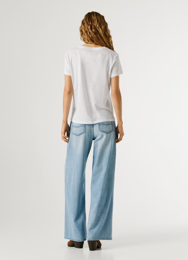 Pepe Jeans T-Shirt »MEGAN« mit Leinenanteil, Logostickerei auf der Brust