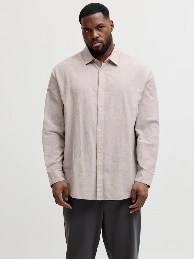 Jack & Jones PlusSize Langarmhemd »JJEBREEZE LINEN BLEND SHIRT L/S SN PLS« mit auffälliger Knopfleiste