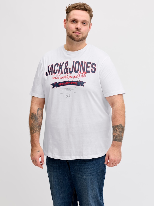 Jack & Jones PlusSize Rundhalsshirt »JJELOGO TEE SS O-NECK 2 COL SS26 SN PLS« mit auffälligem Print
