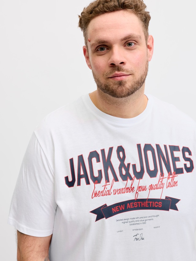 Jack & Jones PlusSize Rundhalsshirt »JJELOGO TEE SS O-NECK 2 COL SS26 SN PLS« mit auffälligem Print