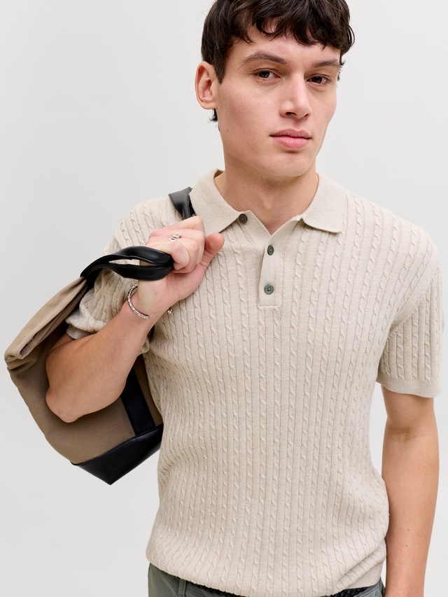 Jack & Jones Polokragenpullover »JJEEMIL KNIT CABLE POLO SS LN« mit Polokragen