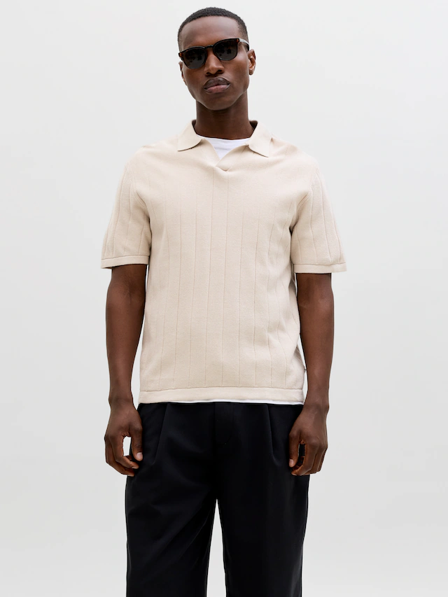Jack & Jones Polokragenpullover »JJEBRADLEY KNIT SPLIT NECK SS SN« Baumwolle