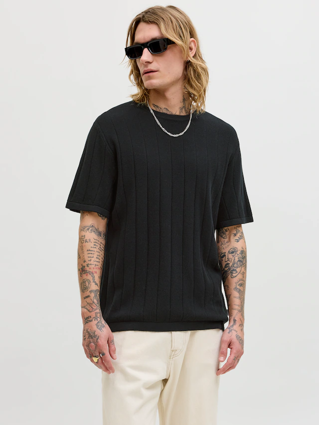 Jack & Jones Kurzarmpullover »JJEBRADLEY KNIT TEE SS LN« Baumwolle, mit vertikaler Rippstruktur