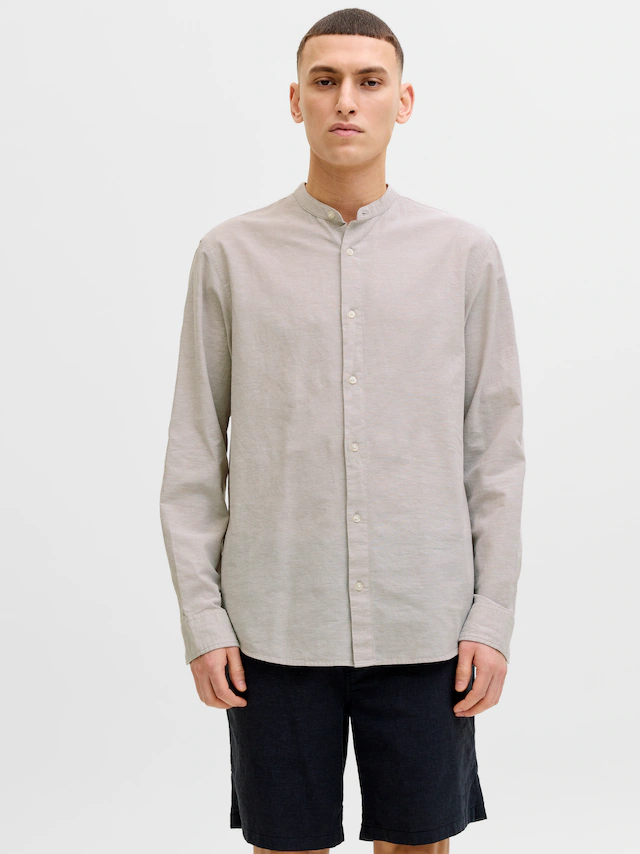 Jack & Jones Langarmhemd »JJEBREEZE LINEN BLEND BAND SHIRT L/S SN« mit Stehkragen