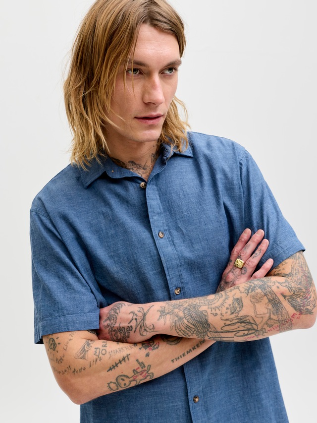Jack & Jones Kurzarmhemd »JJESUMMER LINEN BLEND SHIRT S/S SN« Baumwolle mit Leinen, regular fit