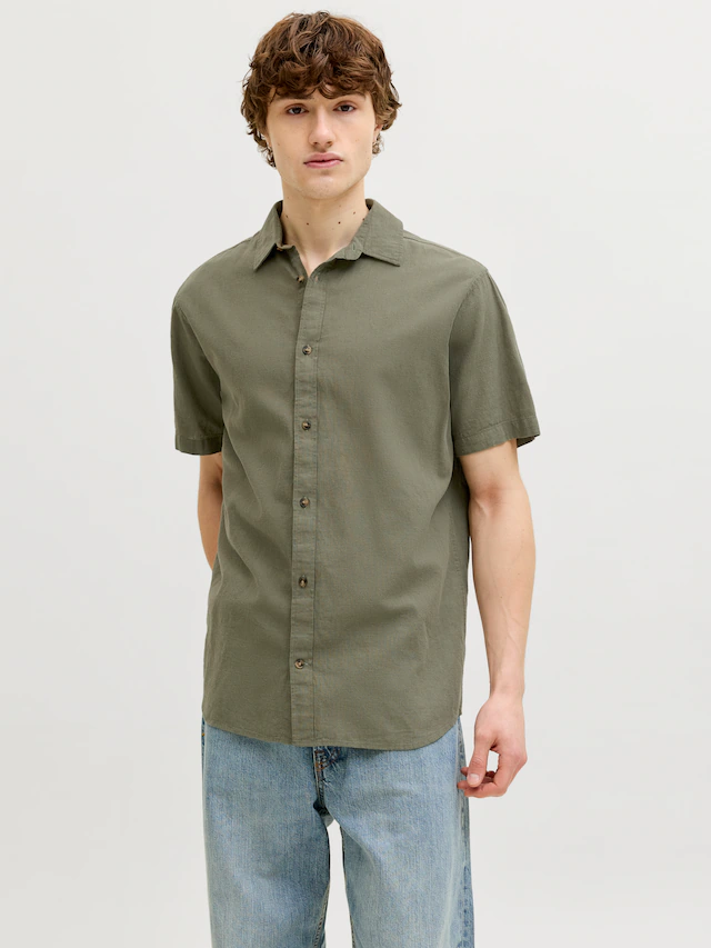 Jack & Jones Kurzarmhemd »JJESUMMER LINEN BLEND SHIRT S/S SN« Baumwolle mit Leinen, regular fit