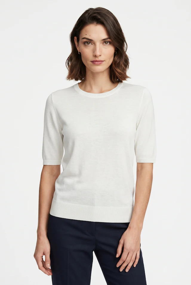 BOSS ORANGE Kurzarmpullover »Fiaffu Premium Damenmode« mit Lochmuster, Kaschmir-Anteil
