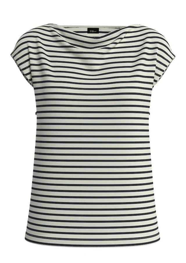 s.Oliver BLACK LABEL T-Shirt mit Wasserfallausschnitt und Streifen-Design
