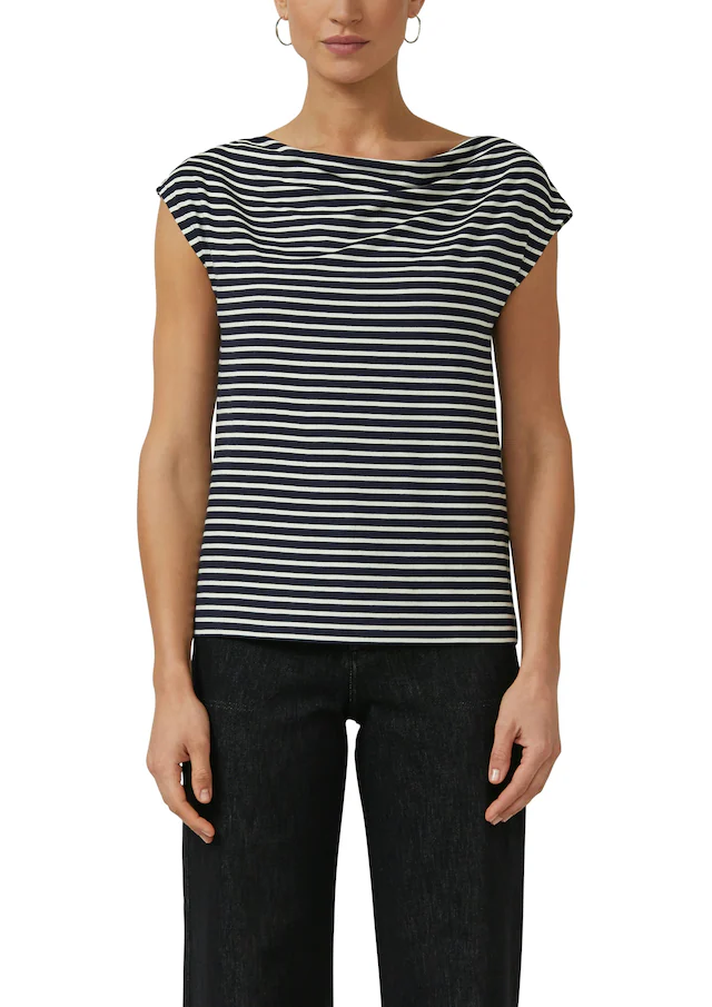 s.Oliver BLACK LABEL T-Shirt mit Wasserfallausschnitt und Streifen-Design